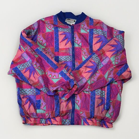 Vintage Aviat Sportif Windbreaker Jacket XL 80s 90s Bright Abstract France - Picture 1 of 5